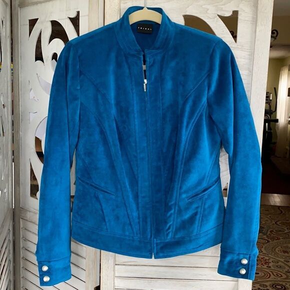Tribal Teal Suede Look Jacket Size 4 - Picture 2 of 9